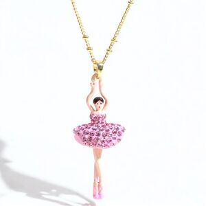 Lés Nereides 18K Gold plated Elegant Pink Ballerina Pendant Necklace